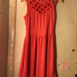 Coral dress with cutout neck